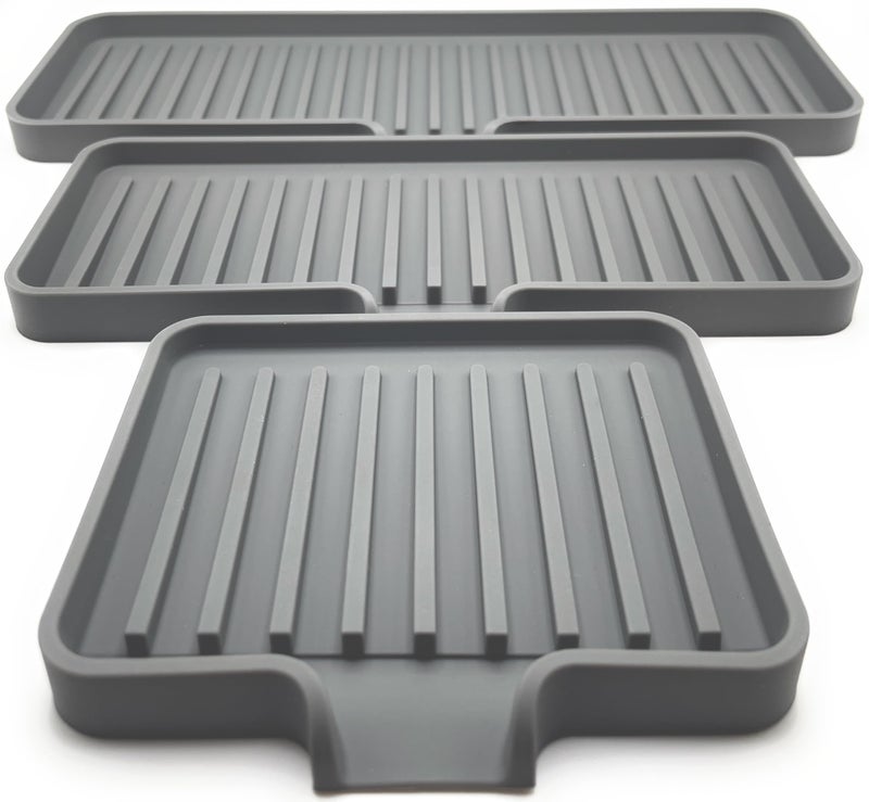 Happitasa Silicone Soap Dish Tray and Sponge Holder with Drain Chute | Bathroom and Kitchen Sink Organizer Caddy (Grey  9""x3.5""  5.6 Ounces) - Image 5